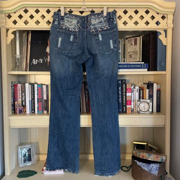 2000s Intricate Beaded Ripped Jeans - Picture 6 of 8